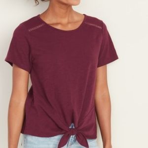 Old Navy Medium, Maroon Cropped Slub-Knit Tie-Hem Top